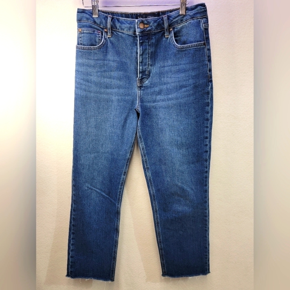 Boden Denim Straight Leg High Rise Jeans Button Fly Raw Hem Size 10